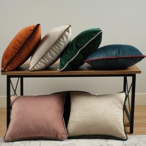 Velvet Throw Pillow Covers with Piping - Any Size & Color - Square , Long Lumbar Velvet Cushion Covers - Custom Velvet Pillow Covers