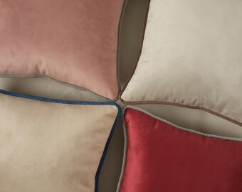 Luxury Velvet Pillow Cover with Piping, 17 Colors, Custom Sizes – Decorative Throw Cushion for Sofa, Bed, 16x16, 18x18, 20x20, 22x22