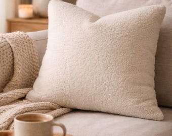 Ivory Boucle Pillow Cover, 18 Color Options, Textured Neutral Cushion Cover, Soft Cozy Decorative Pillow for Sofa Bed Living Room Home Decor