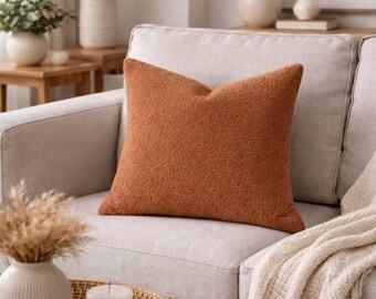 Soft Textured Boucle Pillow Cover, Fluffy Handmade Cushion Case, Hidden Zipper, Lumbar & Euro Sham, Any Size, 18 Color Options