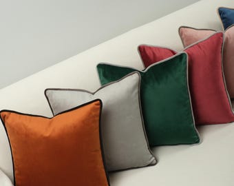 Luxury Velvet Pillow Cover with Piping,17 Colors,Custom Sizes – Decorative Throw Cushion for Sofa, Bed,Couch, Living Room,Modern Home Accent
