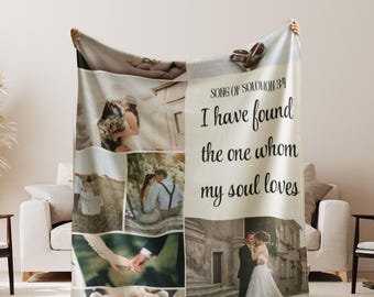 Customizable cozy Collage Blanket, Marriage Photo Memorial quilt,Personalized keepsake for Wedding, soft throw for couples