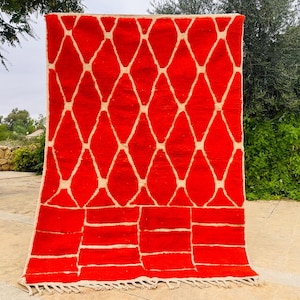 Moroccan Beni Ourain Orange Rug, Handwoven Tribal Carpet, Modern Bohemian Decor