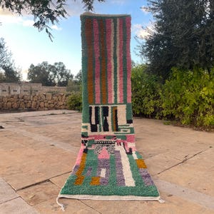 Moroccan Boujaad Runner: Colorful Wool Berber Hallway Rug