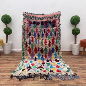 Hand Knotted Moroccan Boucherouite Rug - 3x6 Vintage Bohemian Rug