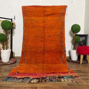 Vintage Moroccan Berber Rug: Handwoven Boujad Carpet, Orange 4x8