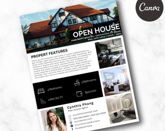 Flyersjabloon donkere opendeurdag, verkoopblad onroerend goed, marketingtool makelaar, te koop-sjabloon, nieuwe aanbieding aanpasbare canva-sjabloon