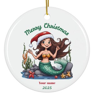 Mermaid Ceramic Ornament Custom Kids Christmas Keepsake Christmas Tree Decor Personalized Xmas Ornament Kids Mermaid Ornament