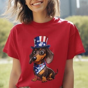 Patriotic Dachshund Tee, Dachshund Lover Shirt, USA Independence Day Top, 4th of July Tee, Memorial Day Dog T-shirt, Red White Blue Top