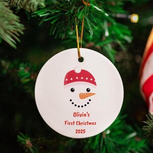 Custom Ceramic Ornament Baby&#39;s First Christmas Snowman Ornament Personalized Baby Keepsake Tree Ornament Snowman Decor Winter Ornament