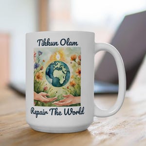 Jewish Faith Ceramic Mug, Repair the World Religious Cup, Judaica Drinkware, Jewish Holiday Gift, Hanukkah Mug, Support Israel, Yeshua