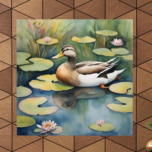 Watercolor Duck Pond Art, Wildlife Nature Print, Bird Lover Gift, Home Decor Wall Art