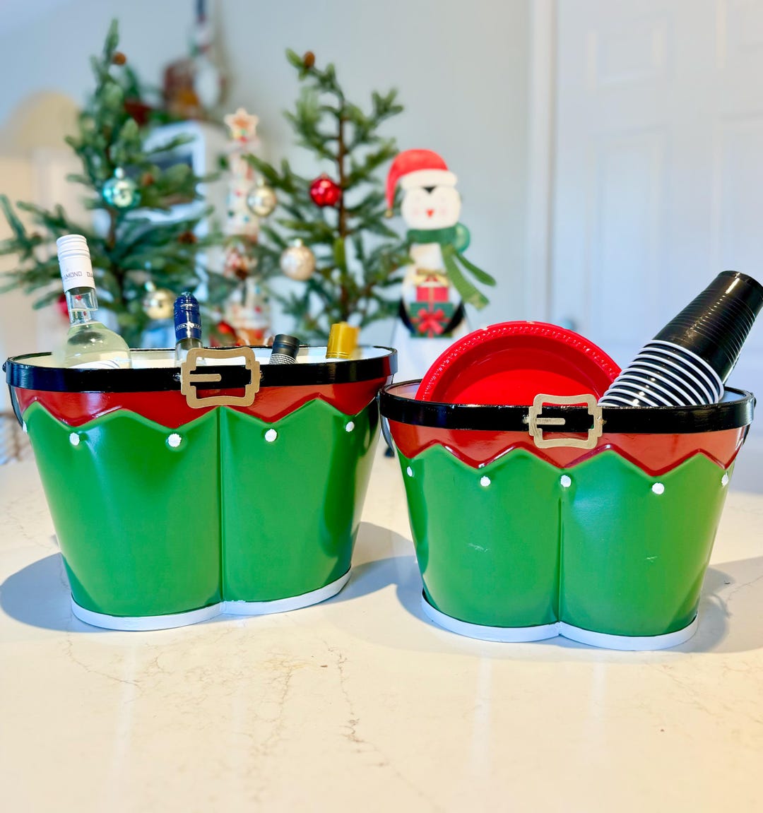 Set of 2 Metal Crafted Elf Pant Buckets for Christmas Parties, Holiday ...
