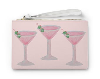 Pink Martini Clutch Bag Watercolor Cocktail Wristlet Purse