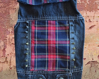 Chaleco para mascotas estilo punk rock - Chaqueta a cuadros real personalizada