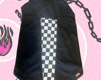 Punk Pet Vest - Big Dog Checkered Denim Battle Jacket