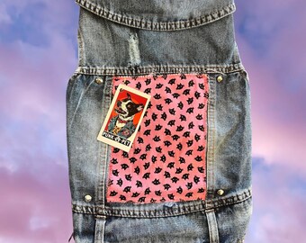 Punk Rock Pet Vest: Custom Pink Kitty Battle Jacket