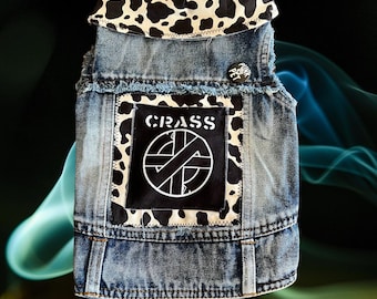 Punk Rock Pet Vest: Custom Cow Print Battle Jacket