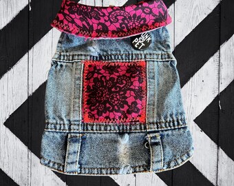 Punk Rock Pet Vest: Pink Lace Custom Battle Jacket