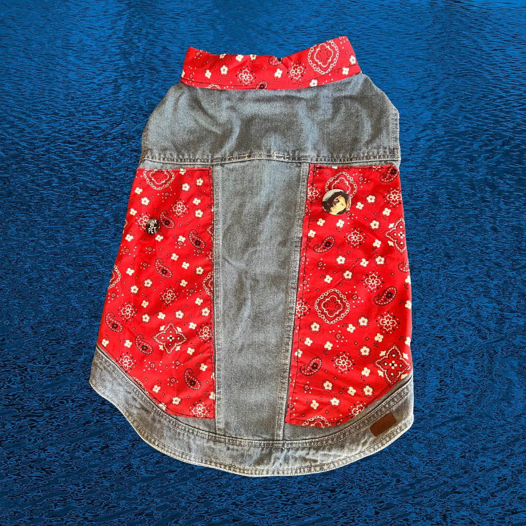Big Dog Punk Rock Pet Vest - Red Bandana Design - Punk Clothes for Pets - Dogs - Cats - Critters - Battle Jacket - Cut-off - Jean Vest