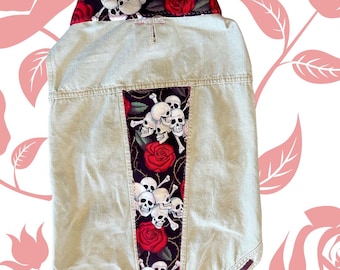 Punk Pet Vest - Big Dog Skull & Roses Denim Battle Jacket