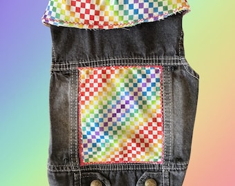 Chaleco para mascotas estilo punk rock - Chaleco a cuadros arcoíris