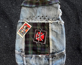Punk Rock Pet Vest: Custom Tartan Battle Jacket