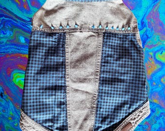 Chaleco para mascotas Big Dog Punk Rock - Estampado de pata de gallo azul