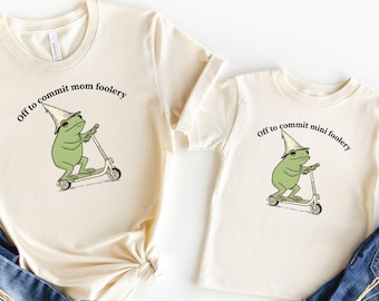 Funny Mama and Mini Frog Shirt Off to Commit Mom Foolery Mini Foolery Frog Scooter Mommy and Me Tee Mother's Day Gift Matching Mom and Baby