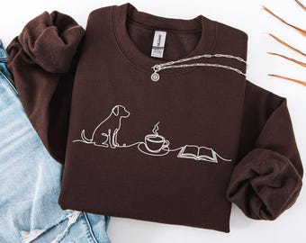 Dogs Coffee Books Sweatshirt Book Lover Sweater Bookish Merch Gift for Dog Lover Coffee Lover Reading Crewneck BookishGift Librarian Gift