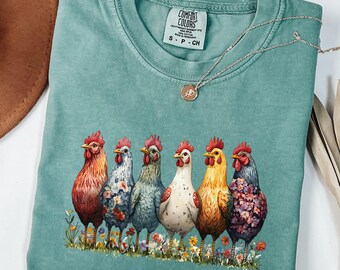 Comfort Colors Wildflower Chicken Shirt, Floral Cottagecore Chicken Lover Tee, Chicken Mom Mothers Day Gift, Funny Farmer Gift, Love Chicken