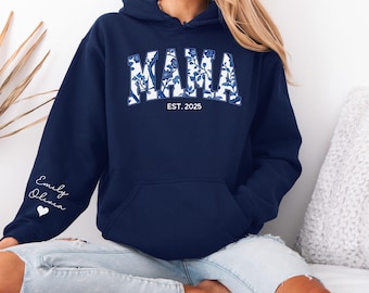 Personalized Mama Hoodie With Kid Name Sleeve, Custom Est Year Mom Hoodie, Mothers Day Gift, Names On Sleeve With Heart, Gift For Mom, Momma