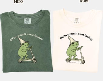 Auntie Uncle Frog Comfort Colors Shirt Off to Commit Aunt Uncle Foolery Shirt Funny Frog Scooter Tee Aunt Uncle Gift Pregnancy Announcement