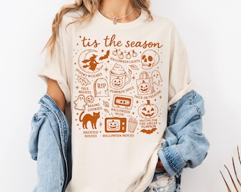 Comfort Colors Vintage Halloween Shirt, Fall Spooky Season, Retro Halloween Aesthetic, Pumpkin Ghost Witch Graphic Tee, Womens Halloween Tee