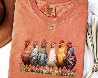 Comfort Colors Wildflower Chicken Shirt, Floral Cottagecore Chicken Lover Tee, Chicken Mom Mothers Day Gift, Funny Farmer Gift, Love Chicken