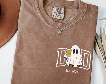 Comfort Colors Custom Dad Halloween Shirt, Personalized Dad Spooky Ghost Tee, Funny Dad Est 2025 Shirt, Halloween Dad Pregnancy Announcement