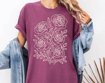 Comfort Colors Vintage Pressed Roses Shirt, Boho Floral TShirt, Rose Flowers Botanical Cottagecore Tee, Wildflowers Shirt, Gift for Gardener