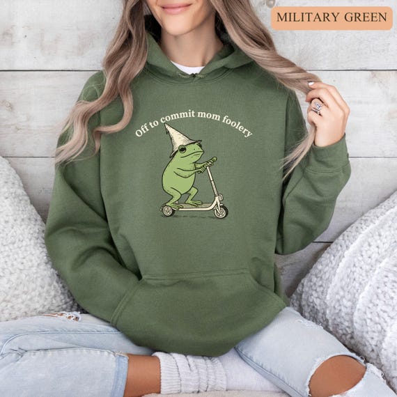 Funny Mama Frog Hoodie, Off to Commit Mom Foolery Hoodie, Funny Frog Scooter Hoodie, Gift For Mom, Mama Hoodie Pregnancy Announcement Hoodie