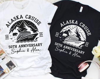 Custom Alaska Anniversary Cruise Shirts, Personalized Alaska Anniversary Cruise Vacation TShirt, Matching Alaska 2025 Cruise Trip Couple Tee