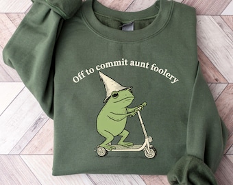 Auntie Frog Sweatshirt Off to Commit Aunt Foolery Crewneck Funny Frog Scooter Gift For Aunt Funny Auntie Sweater Pregnancy Announcement Top