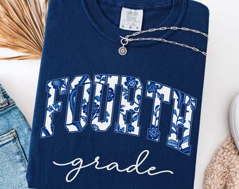 Comfort Colors Fourth Grade Teacher Shirt Toile De Jouy 4th Grade Tee Fourth Grade Teacher Appreciation Gift, Coquette Elementary School Tee