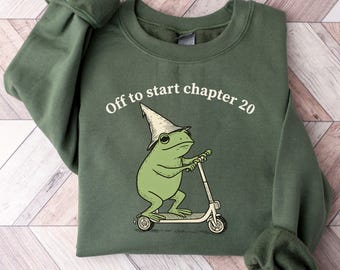 20th Birthday Frog Sweatshirt, Off to Start Chapter 20 Crewneck, Funny Frog Scooter Gift For 20th Birthday, Funny Twentieth Birthday Sweater