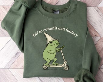 Dad Frog Sweatshirt Off to Commit Dad Foolery Crewneck Funny Frog Scooter Gift For Dad Funny Dad Sweater Pregnancy Announcement Sweatshirt