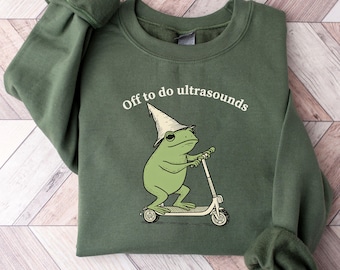 Sonographer Frog Sweatshirt Off To Do Ultrasounds Crewneck Funny Frog Scooter Ultrasound Tech Sweater Nurse Graduation Gift Radiology Gift