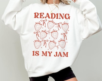 Reading Is My Jam Sweatshirt, Book Lover Crewneck, Reading Club Sweater,  Bookish Bows Sweater, Librarian Gift, Book Girly Top, Bookworm