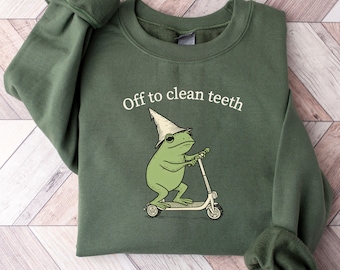 Funny Frog Dental Hygienist Sweatshirt Off To Clean Teeth Dental Hygienist Crewneck Gift For Dental Hygienist Dentist Dental Assistant
