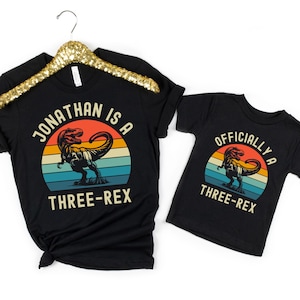 Custom Three Rex Matching Family Birthday Shirts, Dinosaur 3rd Birthday Party TShirt, 3 Rex Theme Mom Dad Kid Tee, Dino Birthday Boy Outfit