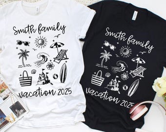 Personalized Family Beach Vacation Shirt, Family Beach Trip Tee, Custom Family Name Matching Vacation TShirt, Summer 2025 Cousin Travel Gift