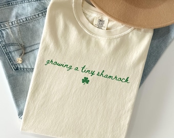 Comfort Colors Growing A Tiny Shamrock Shirt, St Patricks Day Pregnancy Announcement Tee, St Pattys Saint Paddys Expecting Mom To Be Gift