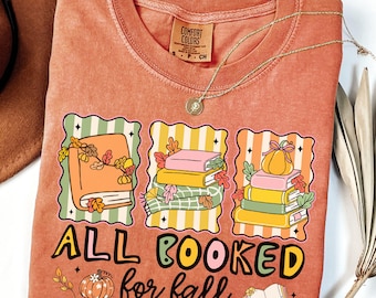Comfort Colors Book Lover Fall Pumpkin Shirt, Cute Cozy Season Book Lover Shirt, Book Lover Gift, Teacher Fall Tee, Cozy Season Bookish Gift
